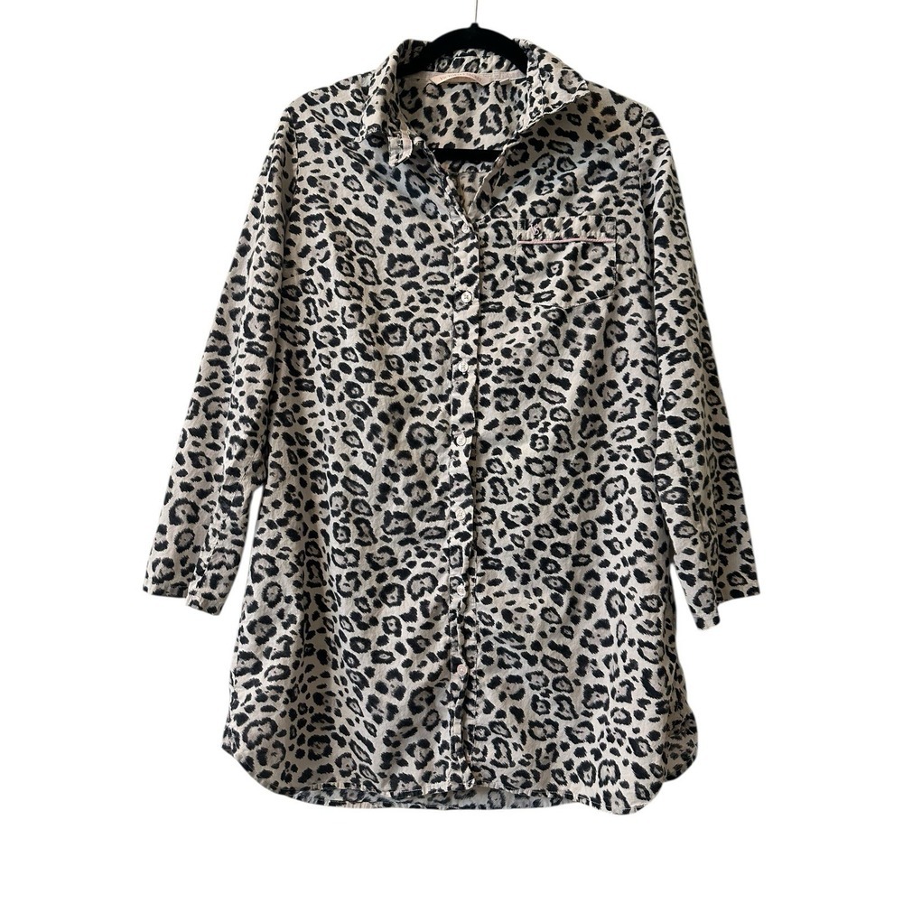 Victoria's Secret Leopard Print Button Up Sleep Shirt Size M